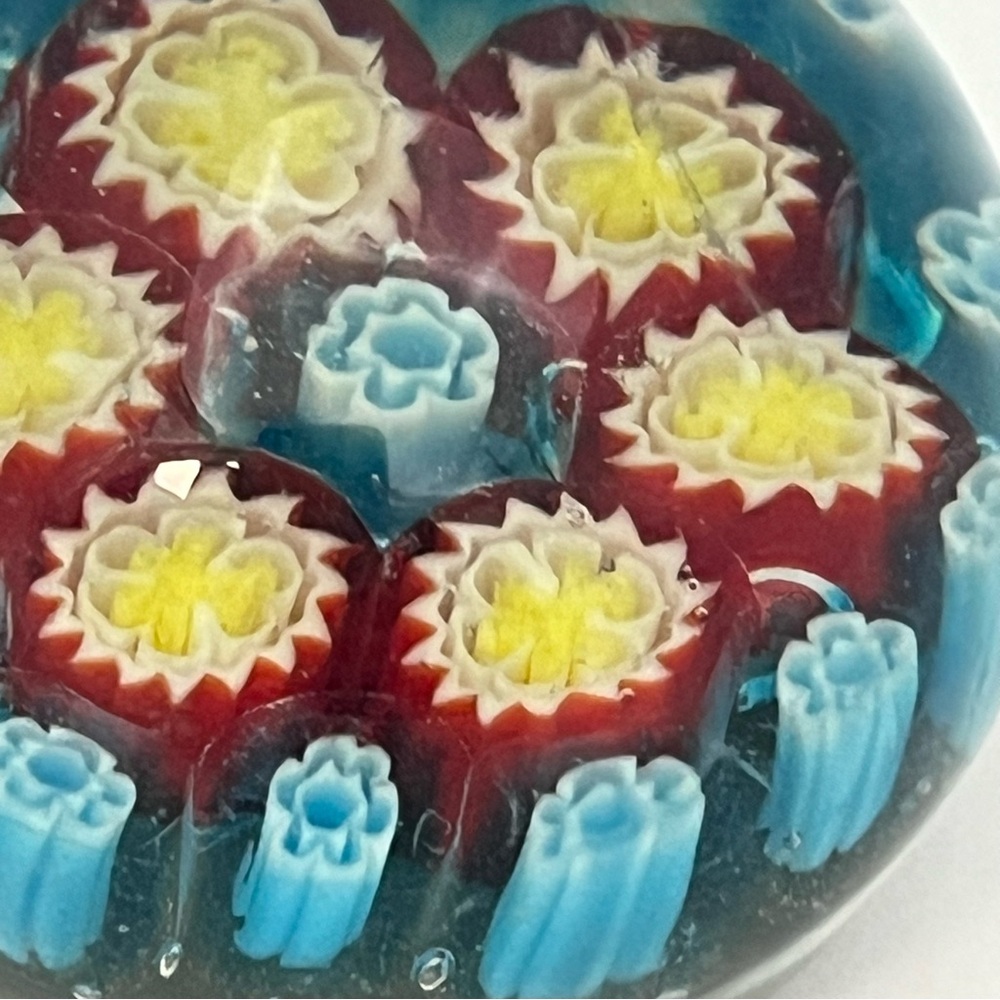 Small Vintage Art Glass Millefiori Murano Style Paperweight Red Blue Yellow - Picture 5 of 14